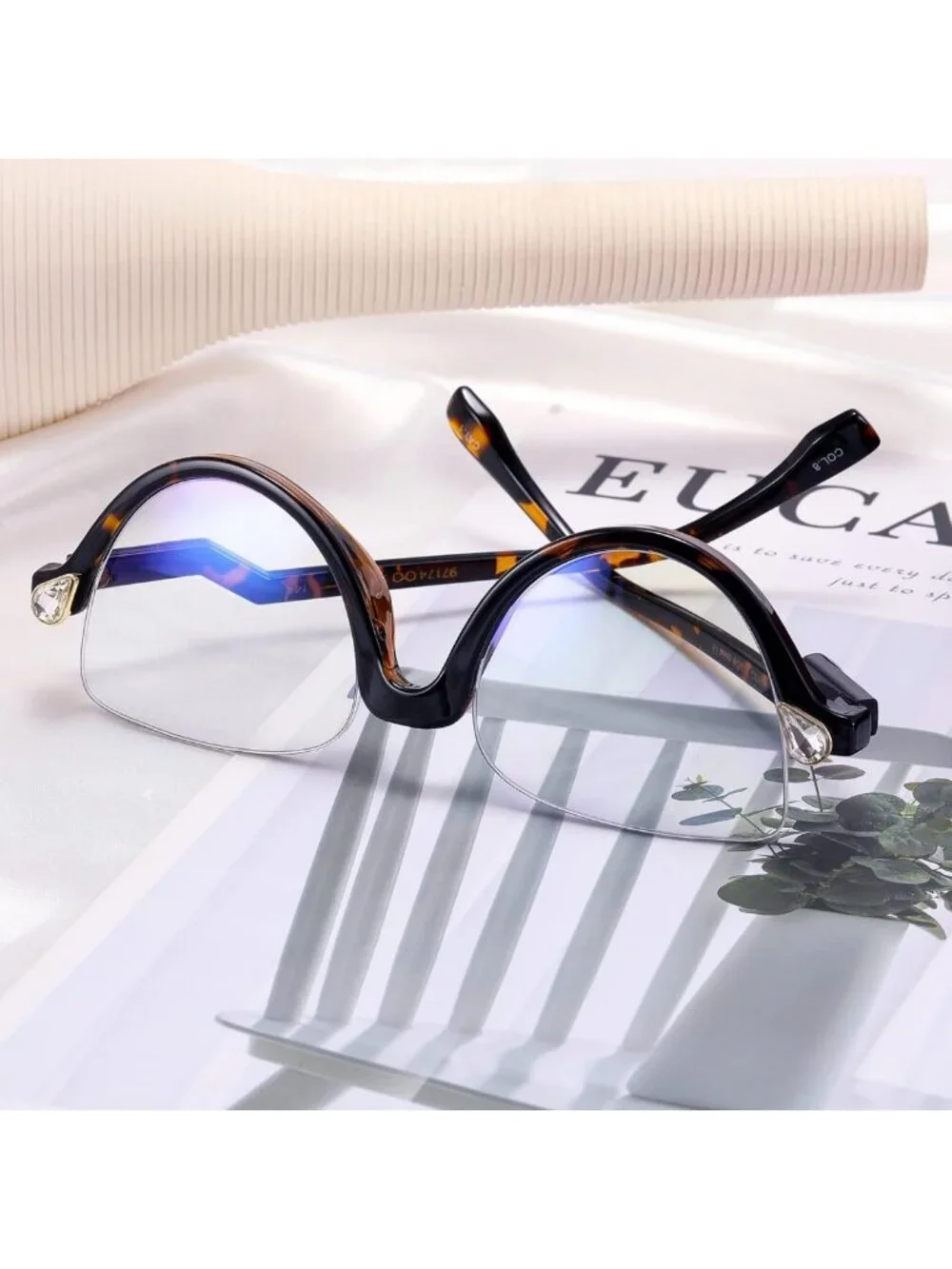 Stylish Blue Light Blocking Glasses for Women, Clear Lens, Semi-Rimless, CZ